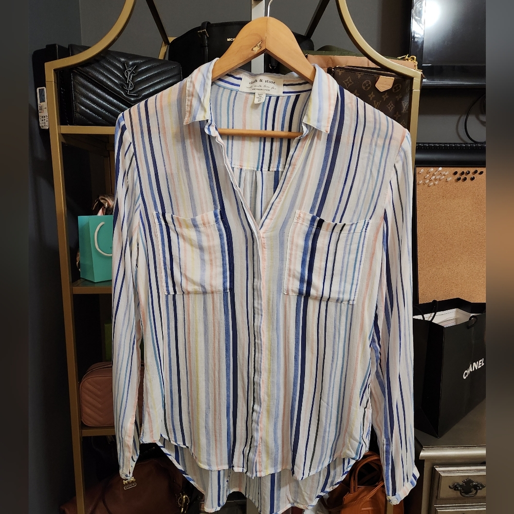 Anthro Cloth & Stone Blouse Watercolor Stripes Lightweight Semi-Sheer XS